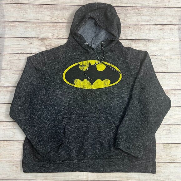 Batman Classic Logo Hoodie Mens XL Gray Black Pullover DC Comics Sweatshirt - Picture 1 of 10